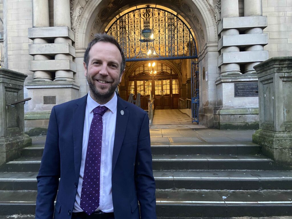 Councillor Ben Miskell outside Sheffield Town Hall