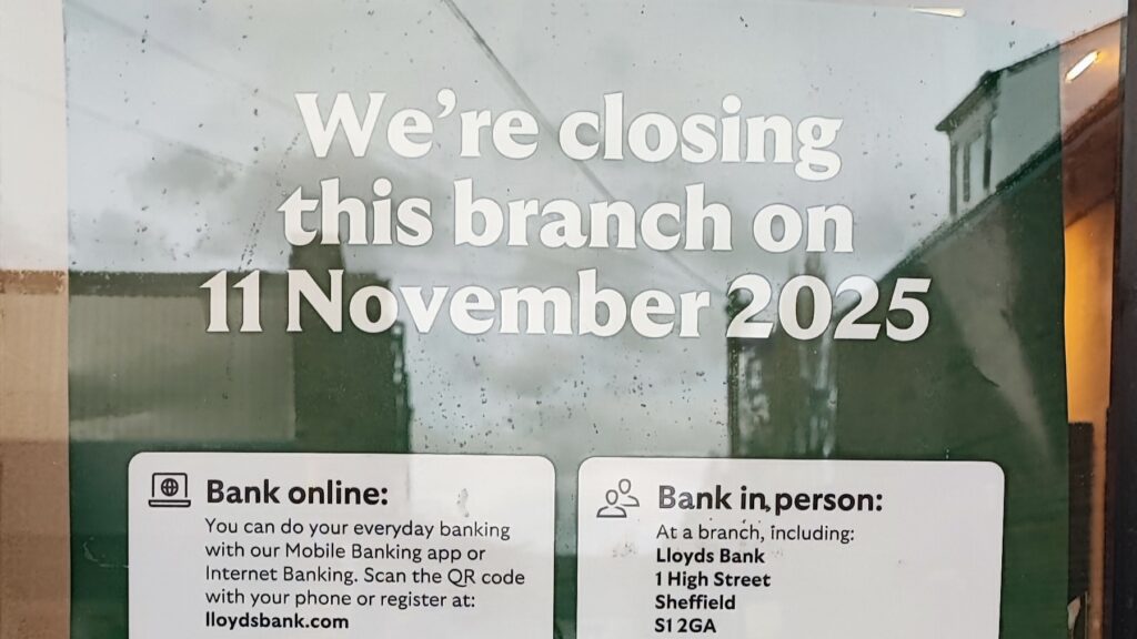 Notice displayed in the Woodhouse Lloyd's window