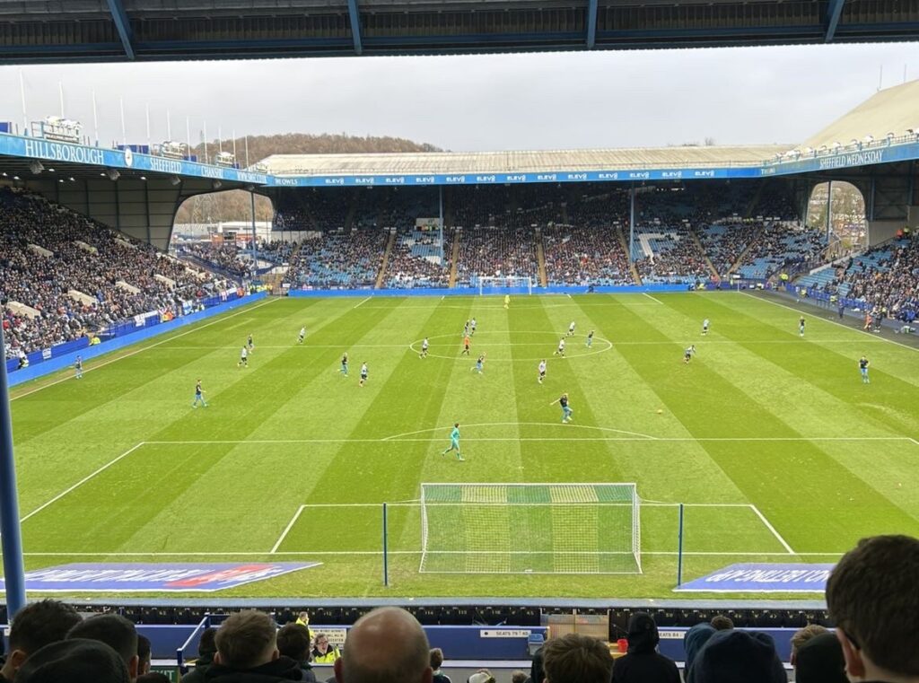 Hillsborough stadium from one of the stands above the goal 