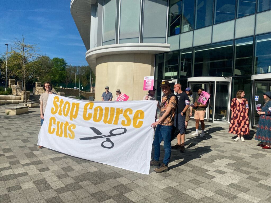 University industrial action, the picket line outside the wave.