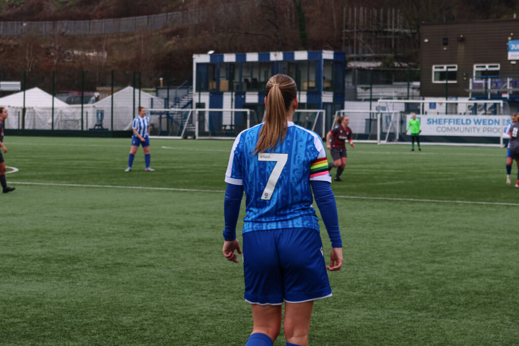 Sheffield Wednesday Woman's captain pictured wearing rainbow armband in support of Football v Homophobia.