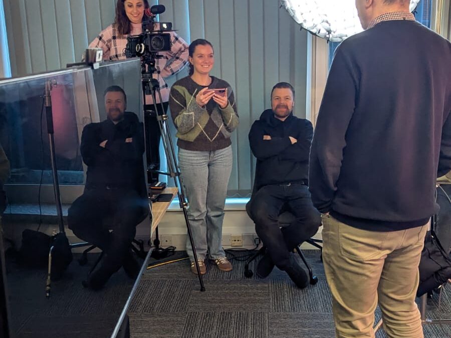 students and workshop leaders in production suite