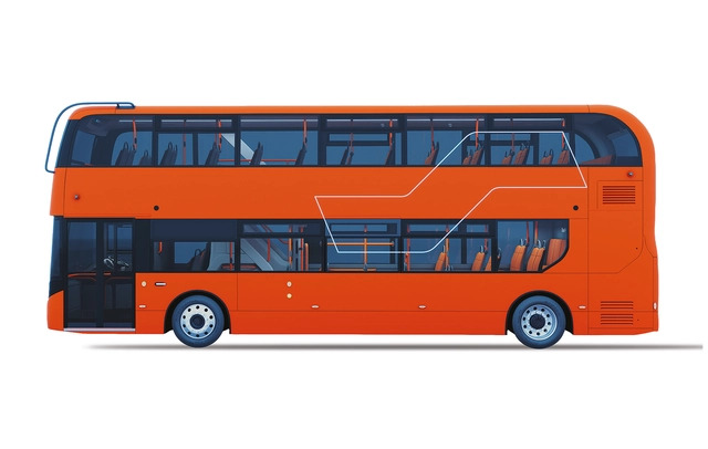 A side-on view of the new SYPN bus livery in its orange colour scheme