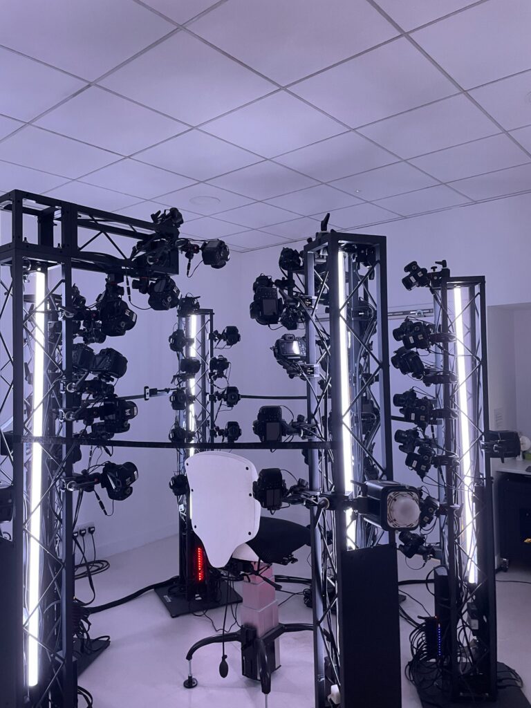 Ten24's rig setup for 3-D scanning of public faces. The rig is supporting numerous cameras. 