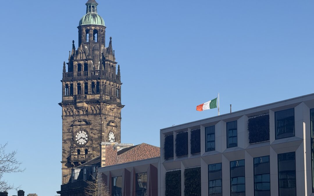 Tricolour flag flying over Sheffield