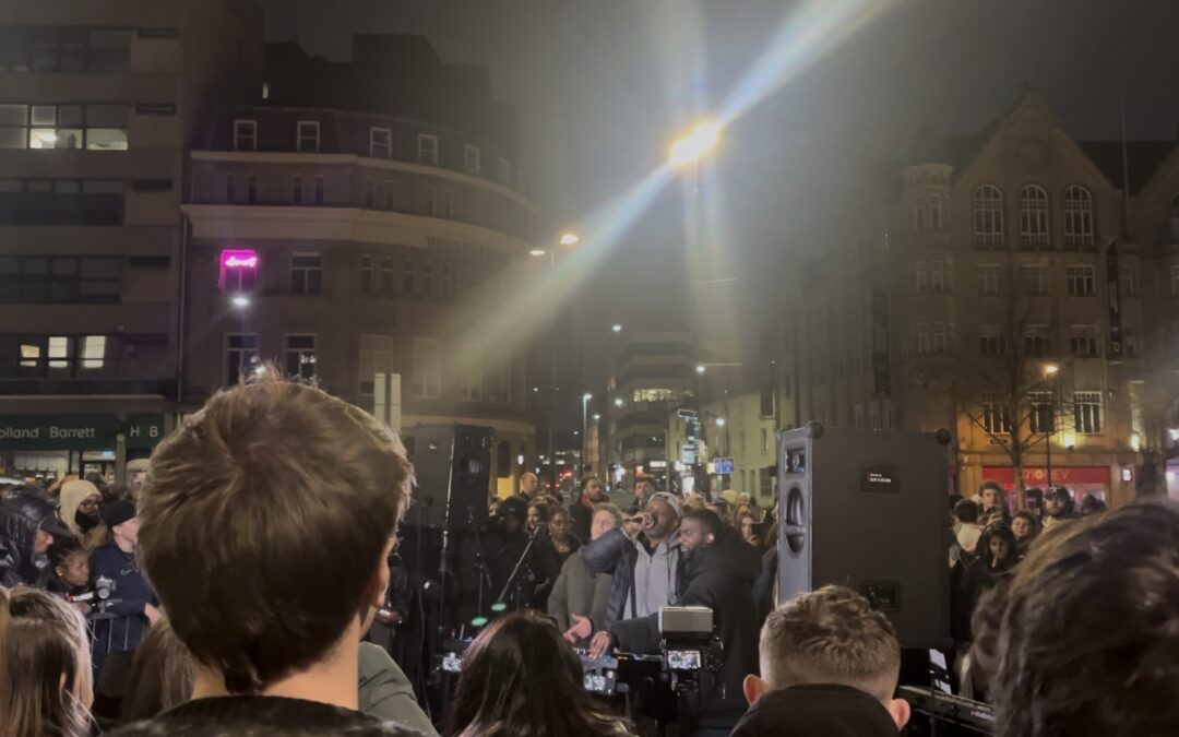 Large crowd surrounding DJ AG's set