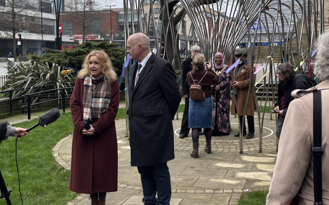 Covid Memorial event held at covid memorial willow tree by sheffield city council