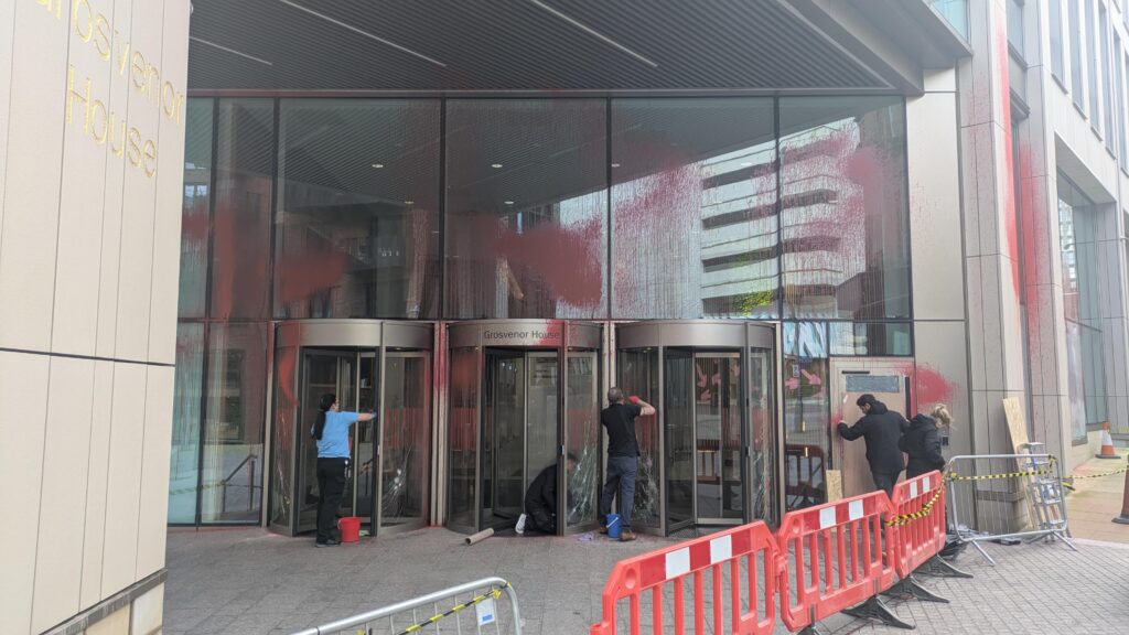 A series of photos showing the extent of damage done to the HSBC building in Sheffield.