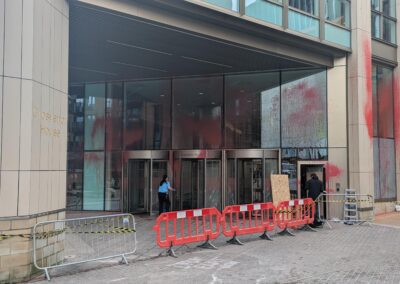 Police investigation still ongoing after HSBC office targeted by masked vandals