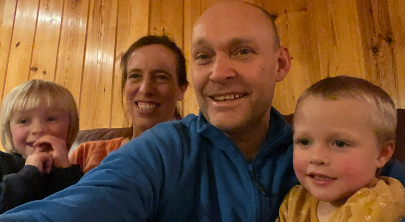 Mr Nygaard taking a selfie of him and his wife and two children.