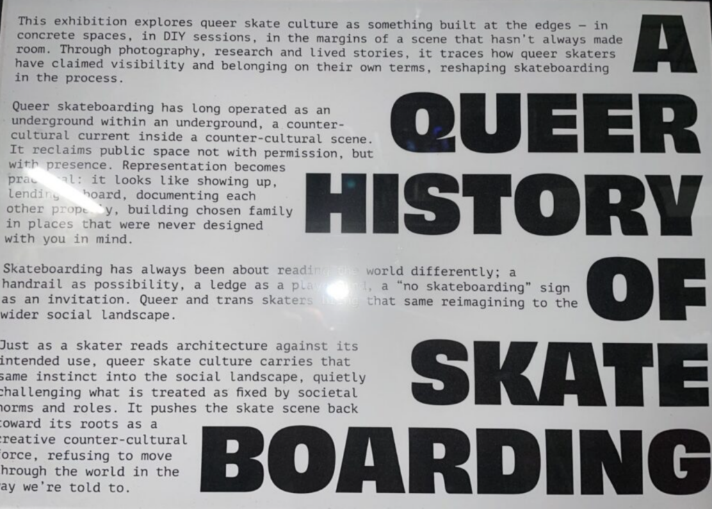 A poster titled with Queer History of Skateboarding.
