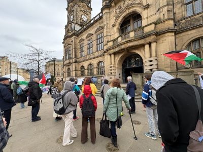 Protesters outside Sheffield Town Hall