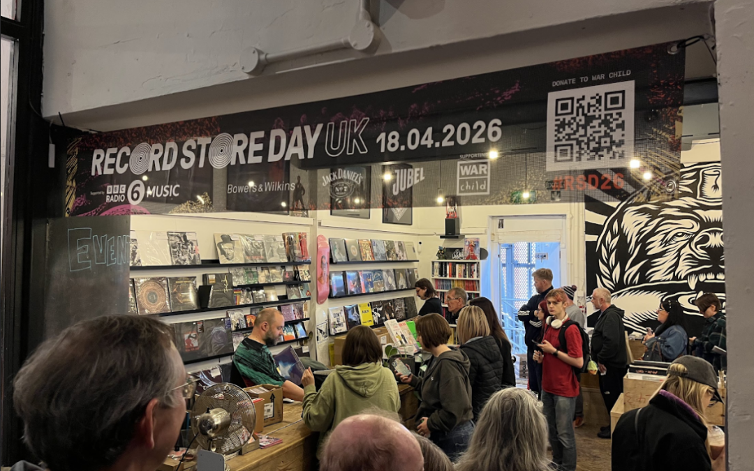 An image of people queing up for their records at Bear Tree Records.
