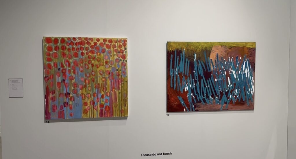 two pieces with multicoloured paint