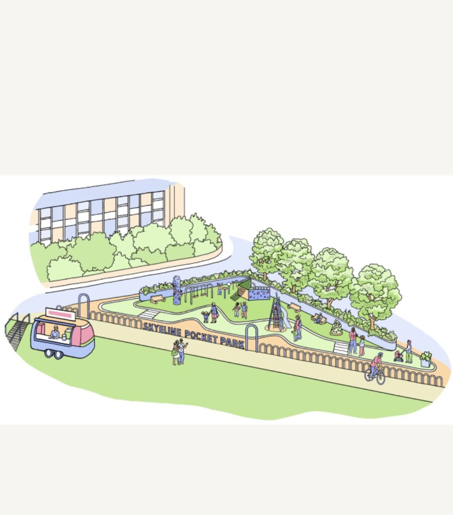 Pocket park plan design illustration 