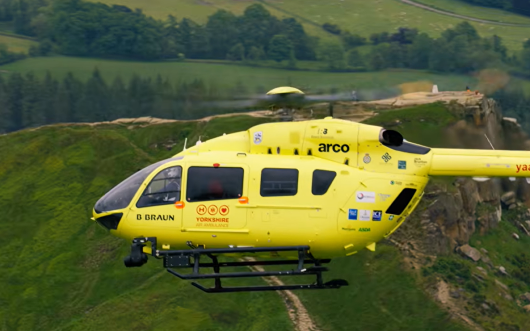 Yorkshire Air Ambulance in the sky